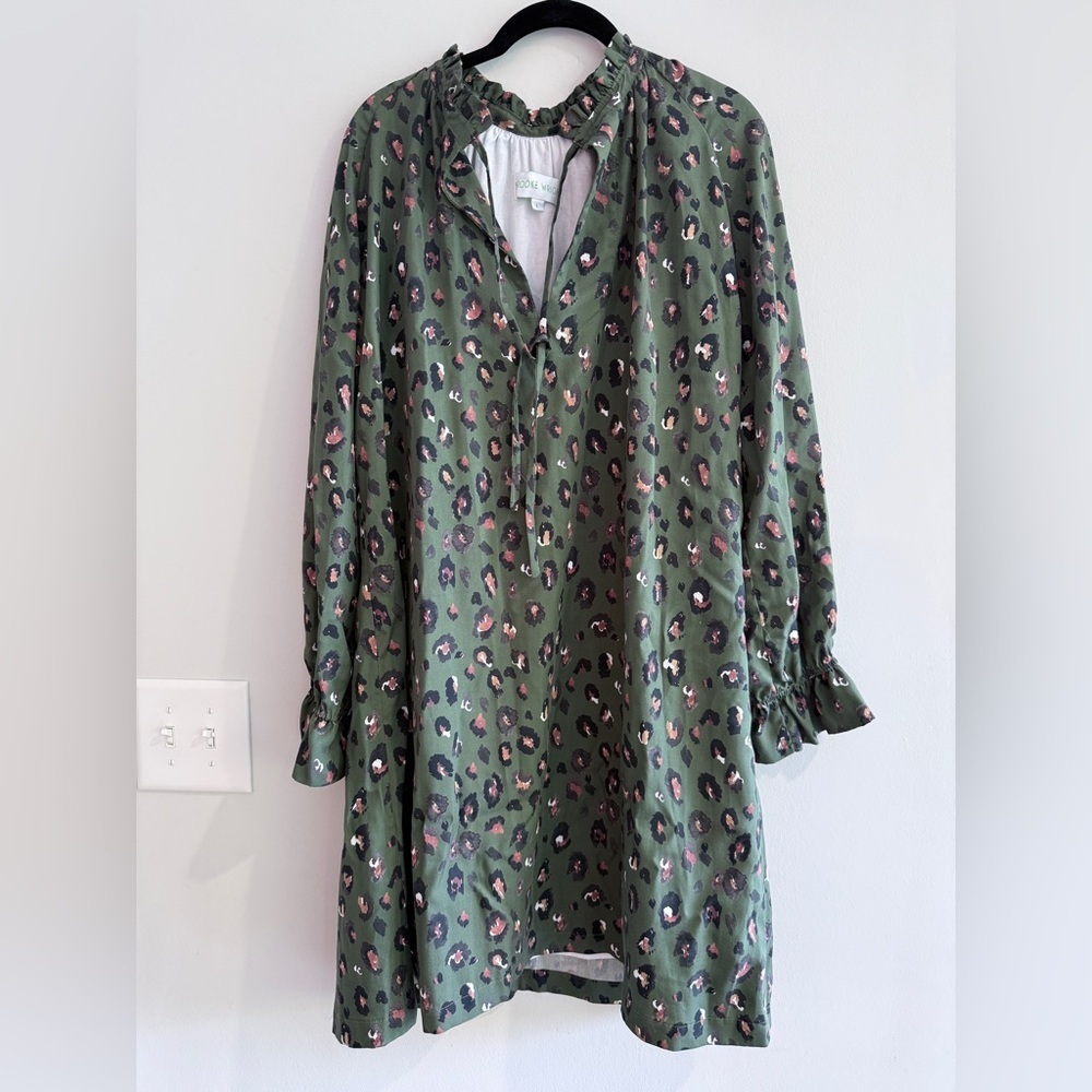 Brooke Wright Green Leopard Print Dress Tunic Large Lined Tuckernuck